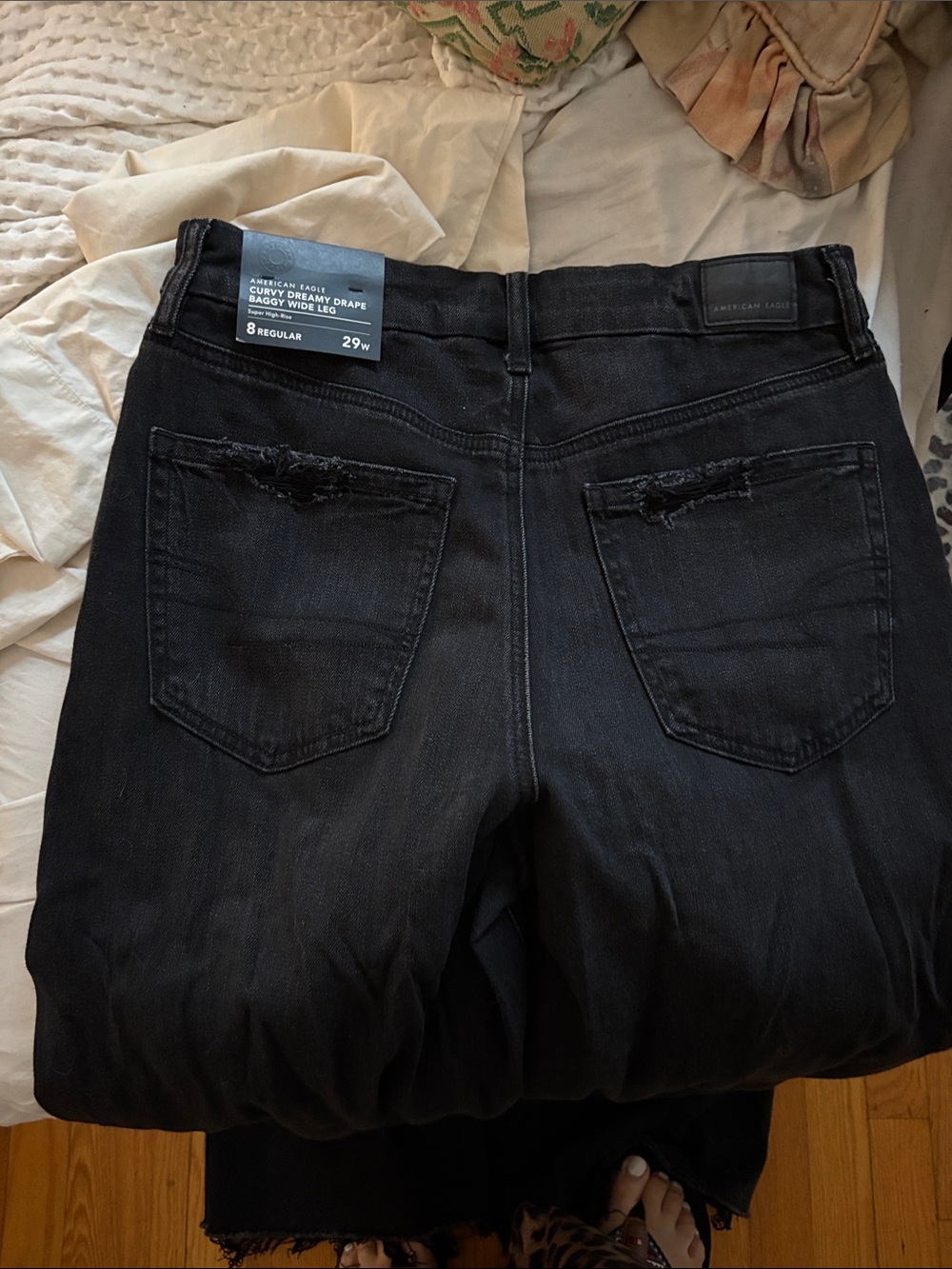 American Eagle Outfitters Black Relaxed Wide-Leg Jeans